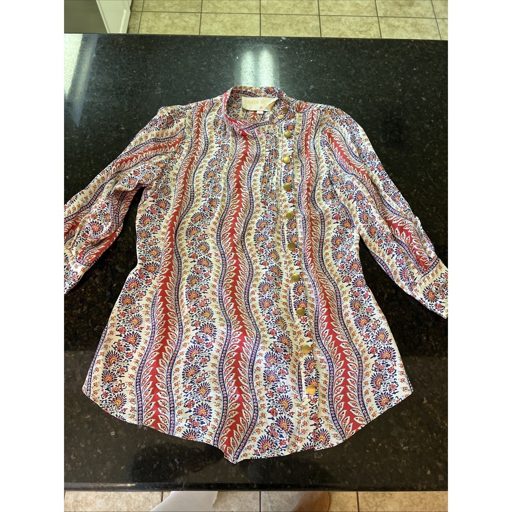Anthropologie Lauren Moffatt Silk Blouse Top Shirt Gold Buttons Career Office Sm
